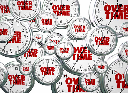 Overtime Extra Added Bonus Work Clocks Flying 3d Illustration