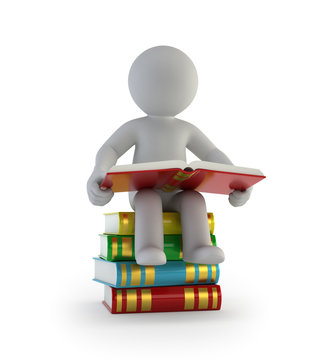 3d small people - sitting on the books