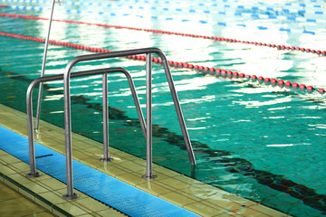 View of stairs in the swimming pool, close-up