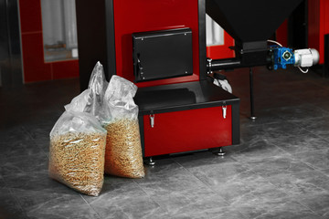 Solid-fuel boiler with pellet-fuel in boiler room