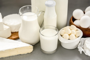 Dairy products on kitchen table