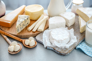 Fototapeta na wymiar Dairy products on kitchen table