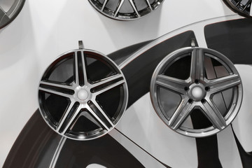 Car rims in exhibition