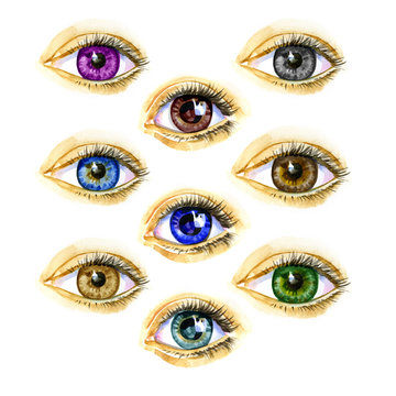 Watercolor illustration freehand beautiful female eyes
