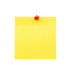 Sticky yellow blank note and pin on isolated with clipping path.