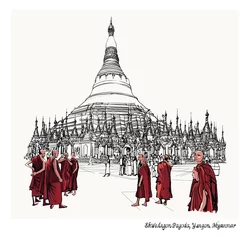 Poster Yangon, Myanmar weergave van Shwedagon Pagoda © Isaxar