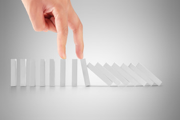 hand stop  dominoes continuous toppled