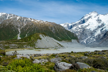Beautiful view and glacier in Mount Cook National Park, South Island, New Zealand