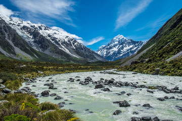 Naklejka na ściany i meble Beautiful view and glacier in Mount Cook National Park, South Island, New Zealand