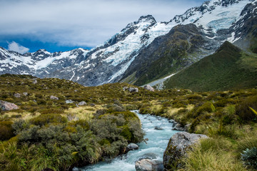 Beautiful view and glacier in Mount Cook National Park, South Island, New Zealand