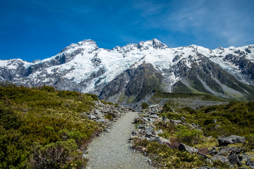 Fototapeta na wymiar Beautiful view and glacier in Mount Cook National Park, South Island, New Zealand