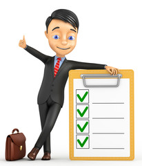 3d businessman with the tablet and ticks