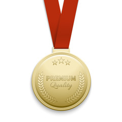 Premium quality gold medal vector illustration. Medal of premium quality and golden medal emblem