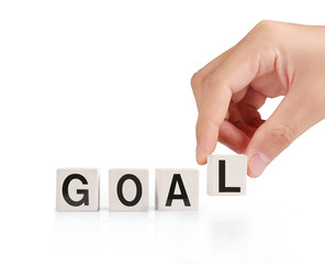 concept word forming box in hand