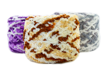 Color knitting wool isolate on white background.