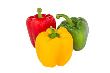 Obraz na płótnie Canvas Bell pepper three colors red, yellow and green isolated on white background. clipping path in picture.