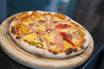 Baked pizzas fresh from the oven