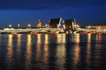 Fototapeta na wymiar View from embankment to the opened Blagoveshchensky bridge