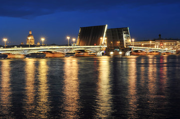 Fototapeta na wymiar View from embankment to the opened Blagoveshchensky bridge