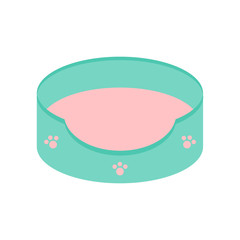 Dog Cat Pet bed icon. Paw print set. Sleeping pad with removable mat pillow. Blue and pink color. White background. Isolated. Flat design.