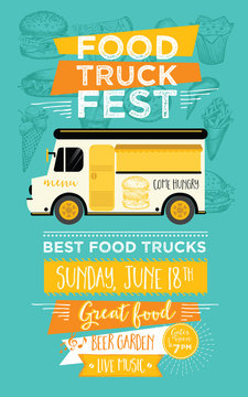Food truck party invitation. Food menu template design. Food flyer.