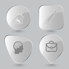 home reading, pencil, human brain, briefcase.