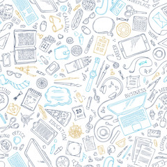 Seamless doodles pattern of work place.