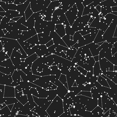 Seamless vector pattern with constellations on black background. Astronomical Scientific school seamless pattern on blackboard background © Oksana Kumer