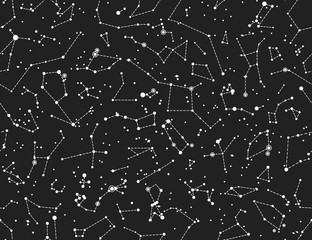Seamless vector pattern with constellations on black background. Astronomical Scientific school seamless pattern on blackboard background - 115489361
