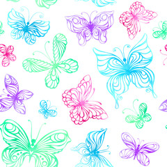 Seamless pattern of watercolor butterflies.