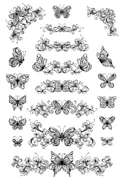 Vector floral patterns with butterflies.