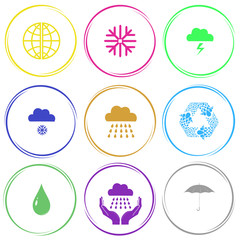 Fototapeta premium globe, snowflake, thunderstorm, snowfall, rain, recycle symbol,