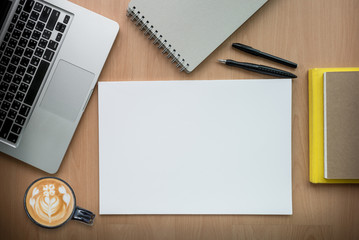 High angle view of a setting table of business workplace, shot in office, home work space