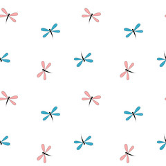 cute lovely blue and pink dragonflies seamless vector pattern background illustration