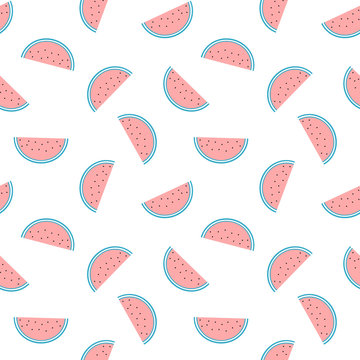 cute cartoon pink and blue watermelon slice seamless vector pattern background illustration