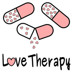 love therapy concept vector background illustration with heart pills

