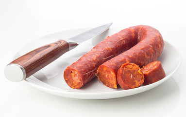 Spanish chorizo dish isolated