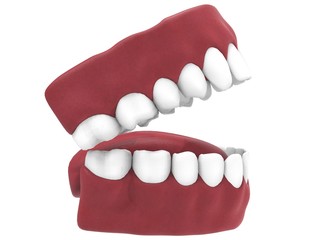  3d illustration of opened gum with teeth and tongue. icon for game web. white background isolated. colored and cute. anatomy part of the mouth.