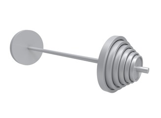  3d illustration of barbell. icon for game web. white background isolated. thing for weightlifting. metal color