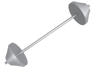  3d illustration of barbell. icon for game web. white background isolated. thing for weightlifting. metal color