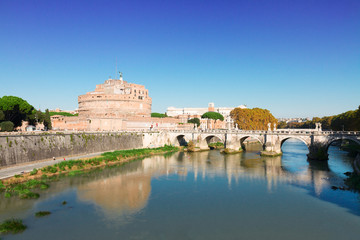 Fototapeta na wymiar famous castle saint Angelo and bridge, Rome, Italy