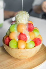 Mixed Fruit with Sweetened condensed milk on Ice cream