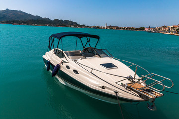 Fototapeta premium luxury yacht in the port of Zakynthos, Greece