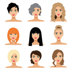 Set of woman hair styling vector flat Illustration