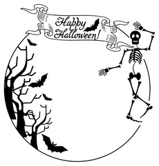 Round frame with skeleton. Vector clip art.