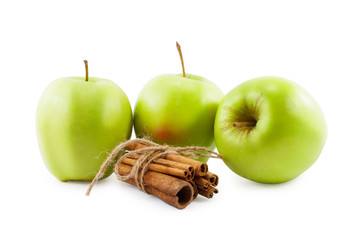 apple and cinnamon isolated on white background