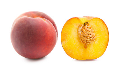 Peache with half isolated on white background