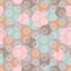 Ethnic boho seamless pattern with decorative flowers and polka dots. Print. Cloth design, wallpaper.