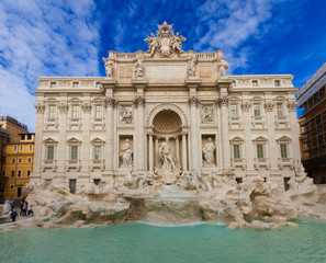 Fototapeta na wymiar restored facade of famous Fountain di Trevi in Rome at day, Italy
