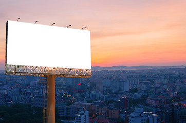 Blank billboard for advertisement with sunrise in city